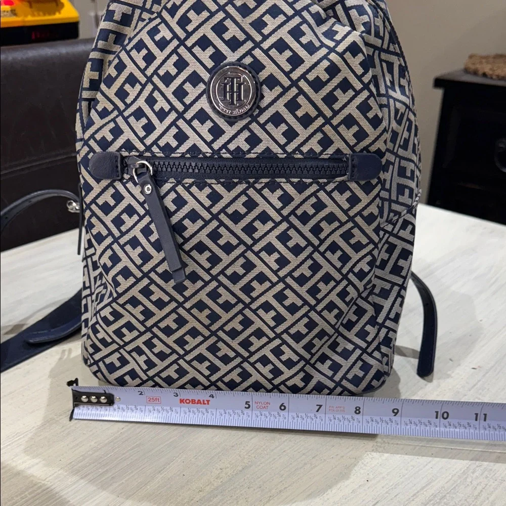 Tommy Hilfiger Navy and Cream Geometric Backpack and Wallet